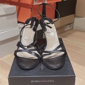 BCBGMaxAzria Black Leather Heel Sandal